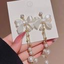 Elegant Bow White Pearl Dangle Drop Earrings for Women,Pearl Earrings Gold Photo 0