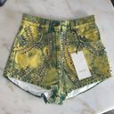 Gucci  Washed Studded And Tiger Embroidered Denim Shorts in Green/Yellow Photo 1