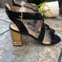 Tommy Hilfiger  Sadah Black Gold Leather Strappy Block Heel Sandal 9.5 Photo 1