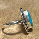 Sterling Silver Long Blue Turquoise and Filigree 925  Ring Photo 8