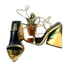 EGO  Gold Lace Up Chunky Heeled Womens Sandals Shoes Size 5 Shiny Pointed Photo 0