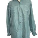 Gloria Vanderbilt  Medium 100% Silk Teal Blue Button Up Pocket Blouse Top Photo 0