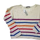 360 Cashmere NWT  Ivory Rainbow Striped Relaxed Fit Cashmere Boatneck Sweater M Photo 2