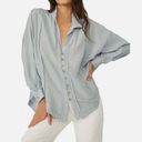 We The Free  by Free People blue white stripe button front oversized tunic top Photo 0