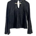 Design Lab  Lord & Taylor Black Long Bell Sleeve Faux Suede Keyhole Top Size S Photo 0