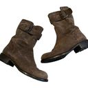 Garnet Hill  Taupe Suede Buckle Accent Mid Calf Moto Boot, Sz 6.5 Photo 0