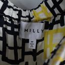 Milly  Black White Yellow 100% Silk Off Shoulder Drop Waist Dress Medium USA Y2K Photo 5