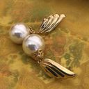 Vintage Dangle Stud Earrings Pearls & Gold Winged Accent BEAUTIFUL! White Photo 6