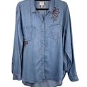 Knox Rose  Boho Chambray Button Down Top Floral Embroidered Sz XXL Photo 2