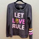 Chaser  Grey Let Love Rule Pink + Gold Stripe Sleeve Sweatshirt - Medium Photo 5