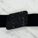 Buckle Black Floral Beaded  Stretch Cinch Belt Size Medium M Large L Womens Photo 0