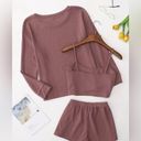 3 Piece Lounge Set, Long Sleeve Top, Cami Top & Elastic Waistband Shorts Red Size XL Photo 1