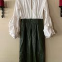 Krass&co NWT NY &  White and Faux Green Leather Pencil Dress with Ruffle Sleeves XS Photo 4