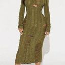 Micas NWT  Open Knit Long Sleeve Olive Green Maxi Dress Size Large Beachwear Photo 0