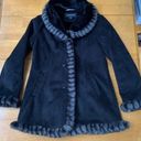 Jones New York  Black Faux Suede Coat Faux Fur Trim & Lining, Size S Photo 2