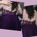 Madison James  Elegant Purple Floral Lace Maxi Formal Ball Gown Photo 13