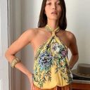 Free People NWT  Higher Love Teal Floral Silky Halter High Neck Knotted Large Photo 0