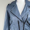 All Saints Balfern Flint Blue Belted Crop Leather Moto Jacket Size 4 Photo 9