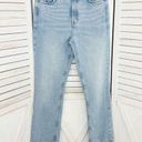 ZARA  Distressed Split Leg High Rise Straight Leg Jeans Light Blue Size 6 Raw Hem Photo 0