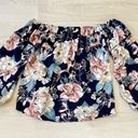 Peach Love California  Off Shoulder Floral Top Navy Cream Pink Medium LIKE NEW Photo 1