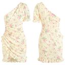 Cider NEW  One Shoulder Ruffle Mini Dress Cream Floral Lined Size XL Runs Small Photo 1