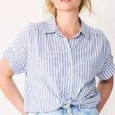 Draper James  Linen Blend Striped Roll Sleeve Women Large Button Front Top Photo 0