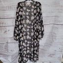 Band of Gypsies  Black Floral Bell Sleeve Sheer Duster Kimono Cardigan Size Large Photo 0