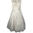 Oleg Cassini  Strapless Tulle Embellished Tea Length Ivory Wedding Gown size 6 8 Photo 1