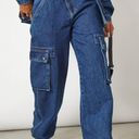 Pretty Little Thing Dark Blue Wash Cut Out Cargo Jeans Photo 0