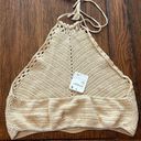 Free People  Intimately Tan Crochet knit Halter Cropped Top Medium NWT Cotton Photo 1