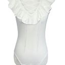 Central Park West New  Lace Up Ruffle Sleeveless Knit Bodysuit White Photo 0