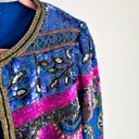 Vintage Blue  Pink Beaded Sequin Silk Blazer Jacket Mardi Gras sz Small Photo 9