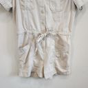 Old Navy  Cotton Short Sleeves Button Front Waist-Defined Utility Romper in Ecru Photo 2