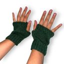 Womens Handcrafted Fingerless Glove Knit Solid Green Lightweight OS Photo 3