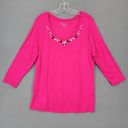 Lane Bryant  Women Shirt Size 14 Pink Stretch Preppy Beaded Scoop Chic 3/4 Sleeve Photo 1