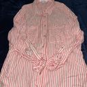 Pink & White Striped Button Up Shirt Photo 0