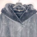 Gallery Vintage  Suede Leather Coat Hooded Faux Fur Lined Black Size M Photo 2