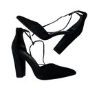 Revamped  by Sirens Black Faux Suede Ankle Tie Heel Sandal Size 8 Photo 0