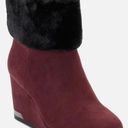 DKNY  Nadra  Burgundy and Black Faux Fur Suede Wedge Booties 9.5 Photo 0