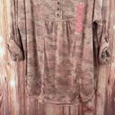 Nine West  Brinne Pink Camo Roll Sleeve Henley T Shirt Photo 5