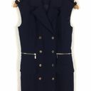 Calvin Klein  Navy Blue Gold Button Sleeveless Crepe Sheath Dress Size 2 Photo 9