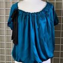 Cynthia Steffe  Silk Neck Bow Blouson Peacock Blue Photo 0