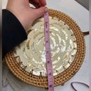 Wicker and Mother of Pearl Woven Crossbody Round Bag Photo 10