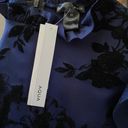 AQUA NWT  Floral Flocked Velvet Ruffle Sleeve Dress Navy Blue & Black Photo 4