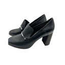 DKNY  Black Grey Leather wool Fabric Slip On Pumps Heels Shoes Women's Size 7.5 Photo 3