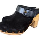 Veronica Beard Black Dacey Suede Heeled Clogs Size 7 Leather Boho Mules Photo 0