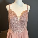 Women’s Pink Chiffon & Lace Appliqué Bridesmaid Dress Zip Up & Leg Slit Size 8 Photo 1