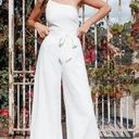 Petal and Pup  Leyton White One Shoulder Wide Leg Belted Jumpsuit 8 Photo 0