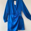 ZARA Dress blue long sleeve draped wrapped mini party cocktail wedding Photo 7