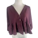 We The Free Free People  Maroon Gauze Oversized Crop Button Shirt NWT‎ S Photo 0